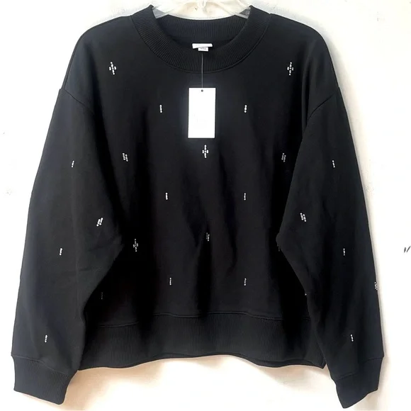 A New Day Long Sleeve Embellished Sweatshirt Womens Large Black Relaxed Fit NWT - Picture 1 of 10